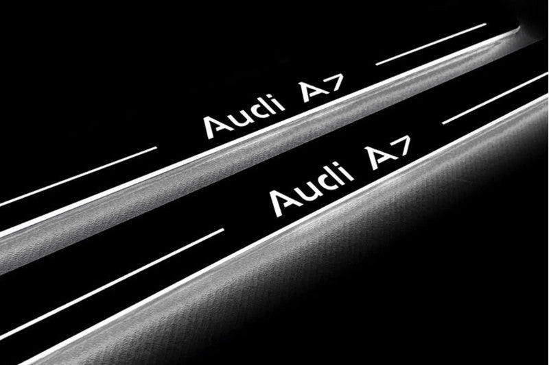 Audi A7 C7 2010+ stainless steel illuminated entry guards with Audi A7 logo