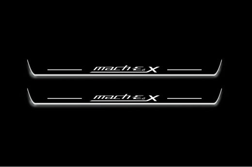 Ford Mustang Mach-E CX727 2020–Present — Stainless Steel LED Door Sills — Mach-E 4X Logo