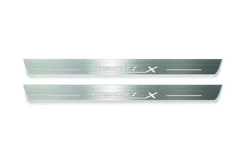 LED door sill plates stainless steel Ford Mach-E 2020+ with Mach-E 4X logo