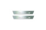 Ford Mach-E 2020+ LED door sill plates in stainless steel with Mach-E 4X logo