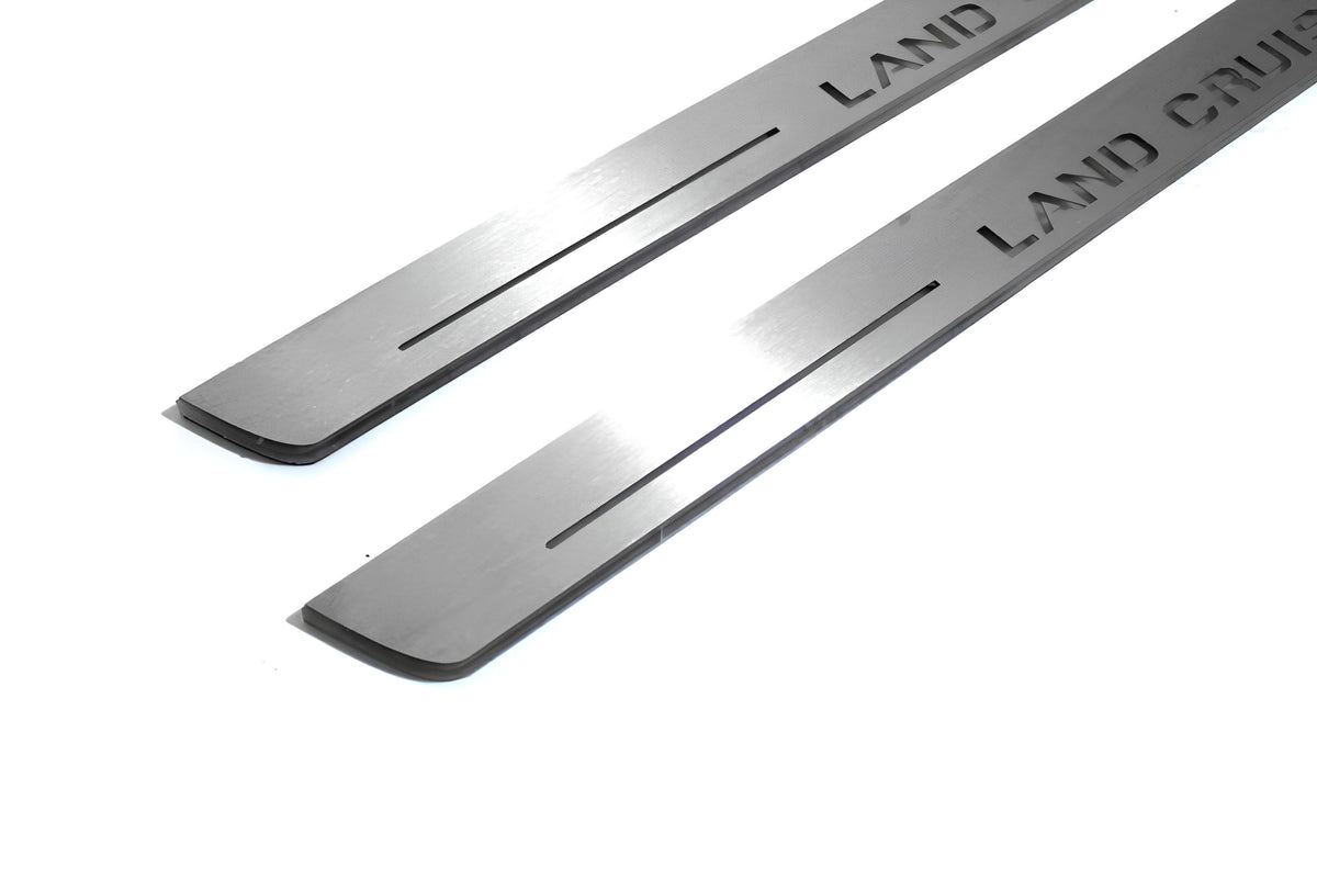 Toyota LC 200 2007+ stainless steel LED door sill plates with Land Cruiser logo