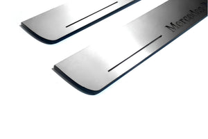 Illuminated LED Door Sill Tread Plates Mercedes GL X164 2006-2012 With Mercedes-Benz Logo Mercedes Led Door Sills opdesign