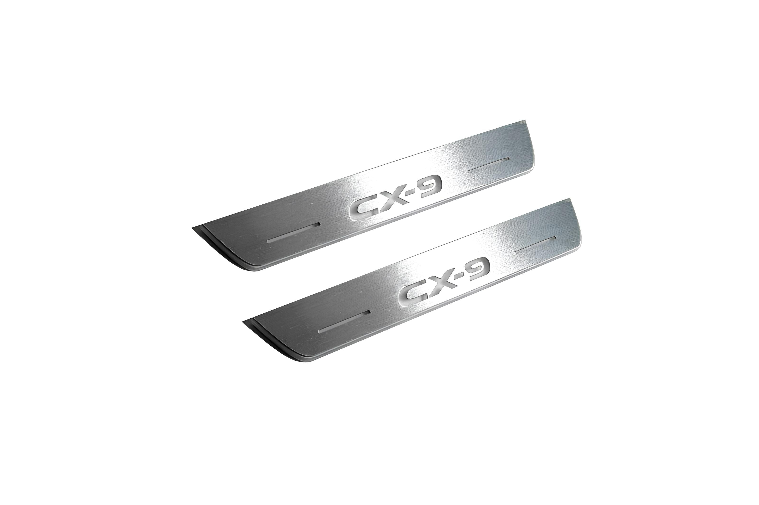 Illuminated LED Door Sill Tread Plates Mazda II 2016+ With CX-9 Logo Mazda Led Door Sills opdesign
