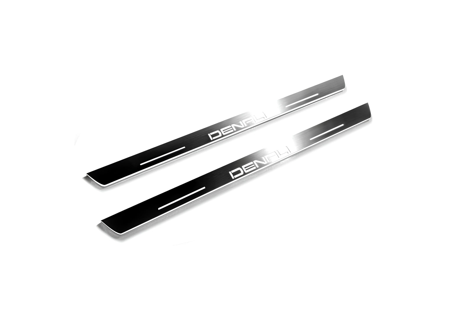 stainless steel LED door sill plates for GMC Sierra V 2018+ with DENALI logo