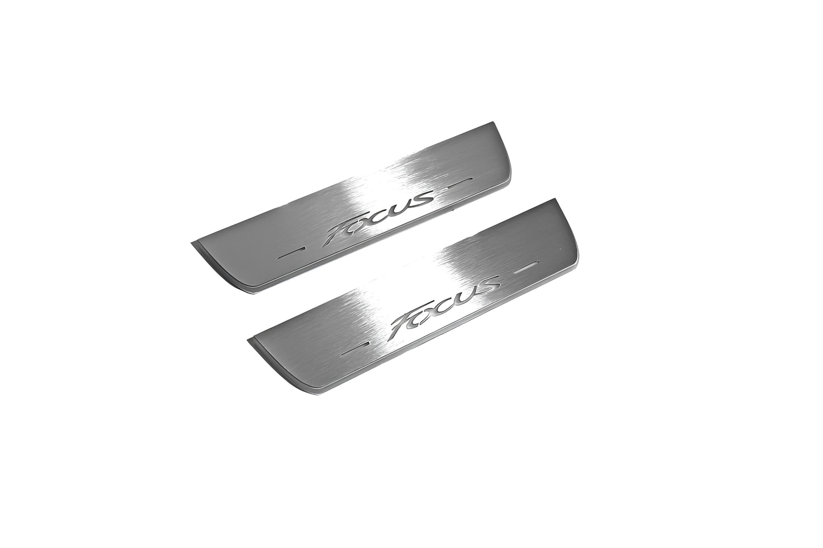 Ford Focus III 2011+ illuminated entry guards in stainless steel with Focus logo