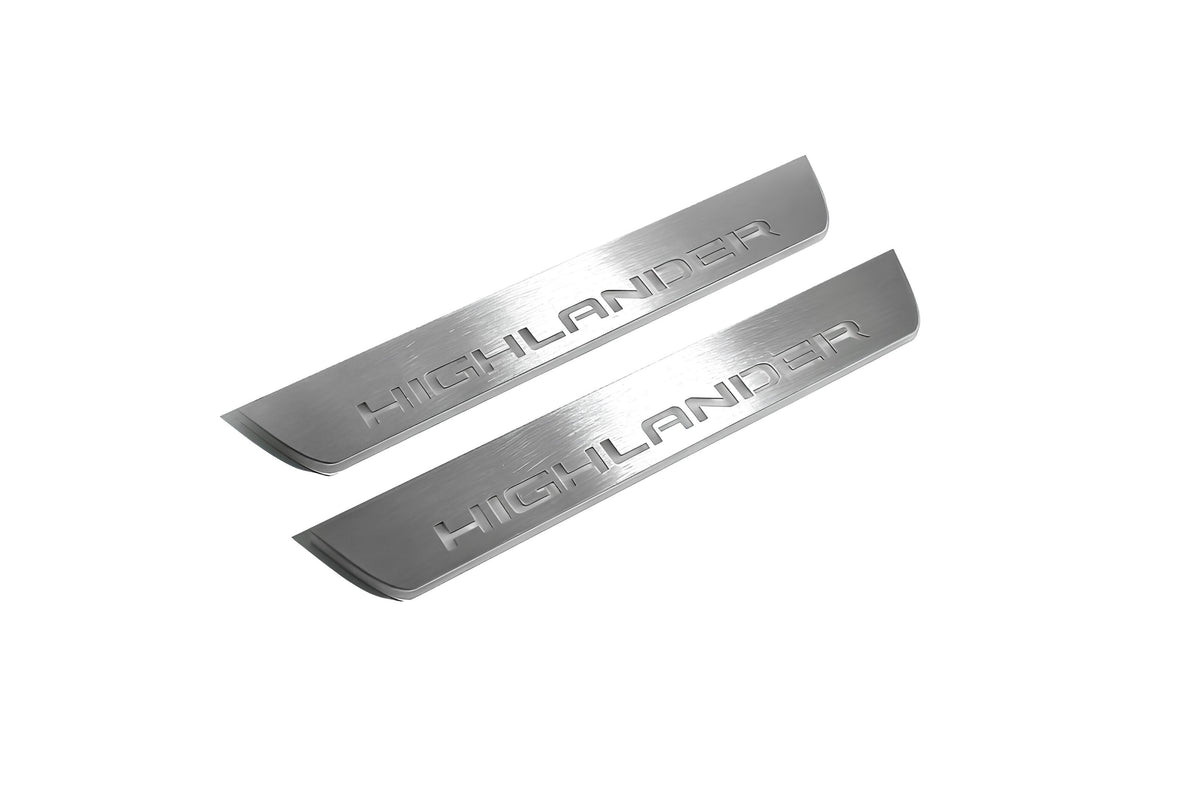 LED door sill plates stainless steel Toyota Highlander IV XU70 2019+ with Highlander logo