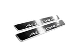 LED door sill plates Oldsmobile Aurora I 1995+ in stainless steel with Aurora logo