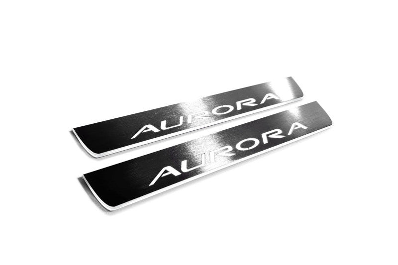 LED door sill plates Oldsmobile Aurora I 1995+ in stainless steel with Aurora logo