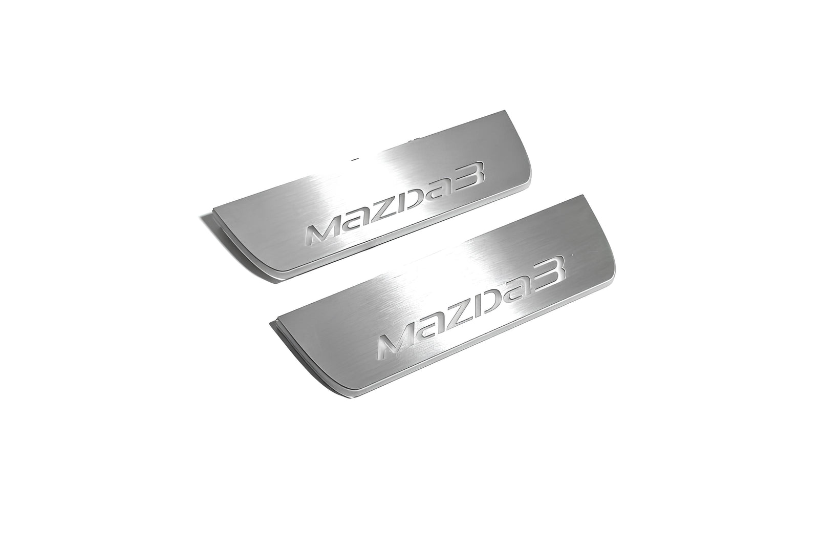 Mazda 3 III 2013+ stainless steel illuminated entry guards with Mazda 3 logo