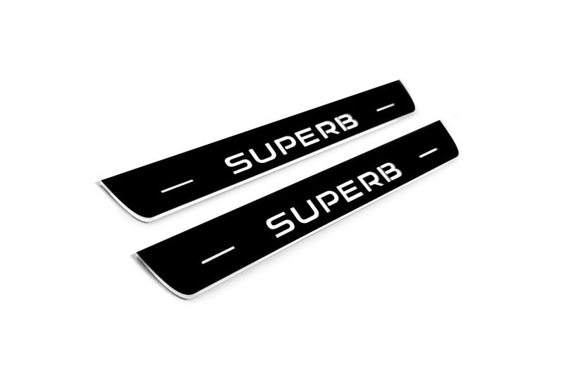 LED door sill plates Skoda SuperB III 2015+ in stainless steel with SuperB logo