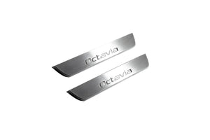 Illuminated LED Door Sill Tread Plates Skoda Octavia II (A5) 2004-2013 With Octavia Logo Skoda Led Door Sills opdesign