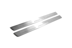 Two long silver-finished door sill plates with Accord lettering on a light background, angled view.