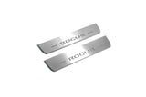 LED door sill plates Nissan Rogue II T32 2014+ in stainless steel with Rogue logo