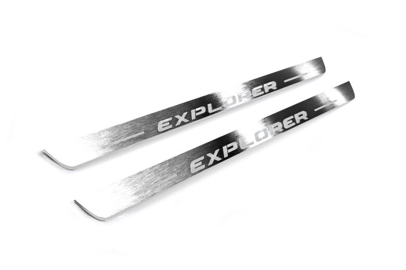 Illuminated LED Door Sill Tread Plates Ford Explorer V 2011-2019 With Explorer Logo Ford Led Door Sills opdesign