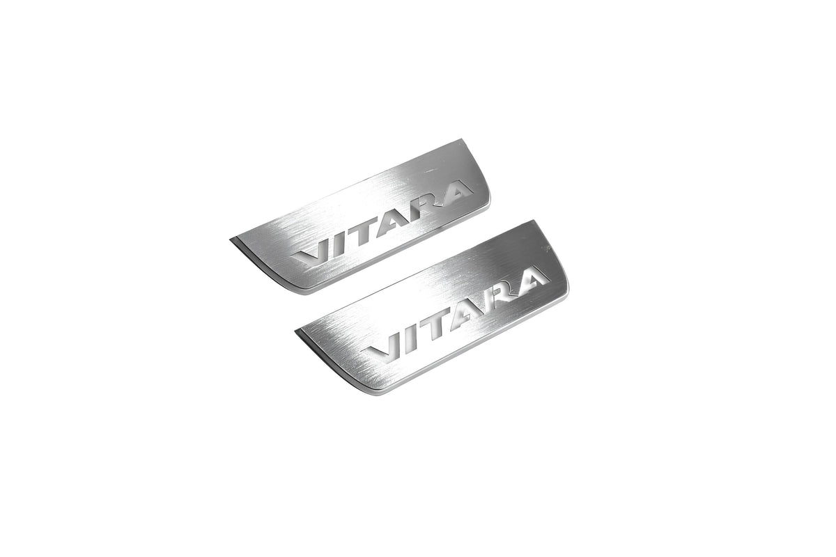 Suzuki Vitara 2015+ entry guards in stainless steel with Vitara logo