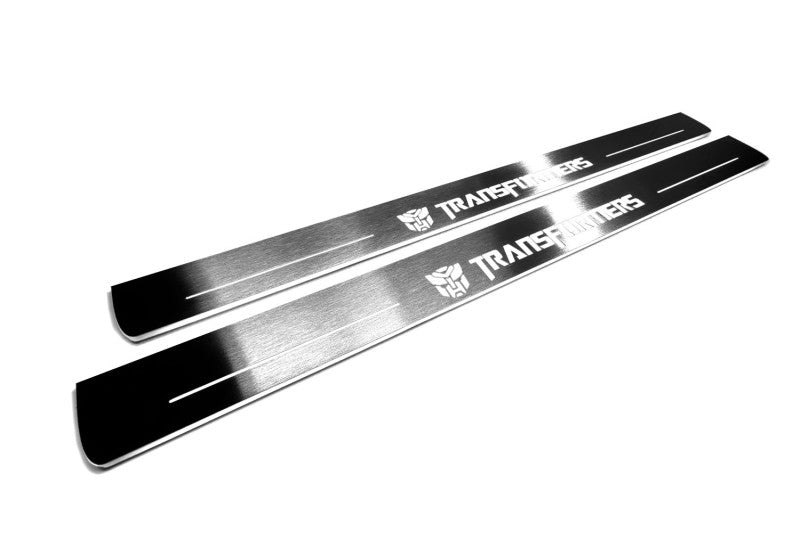 Chevrolet Camaro V E37 2009+ stainless steel LED door sill plates with Transformers logo