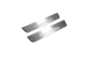 Illuminated LED Door Sill Tread Plates Toyota Tundra III 2014-2021 With Tundra Logo Toyota Led Door Sills opdesign