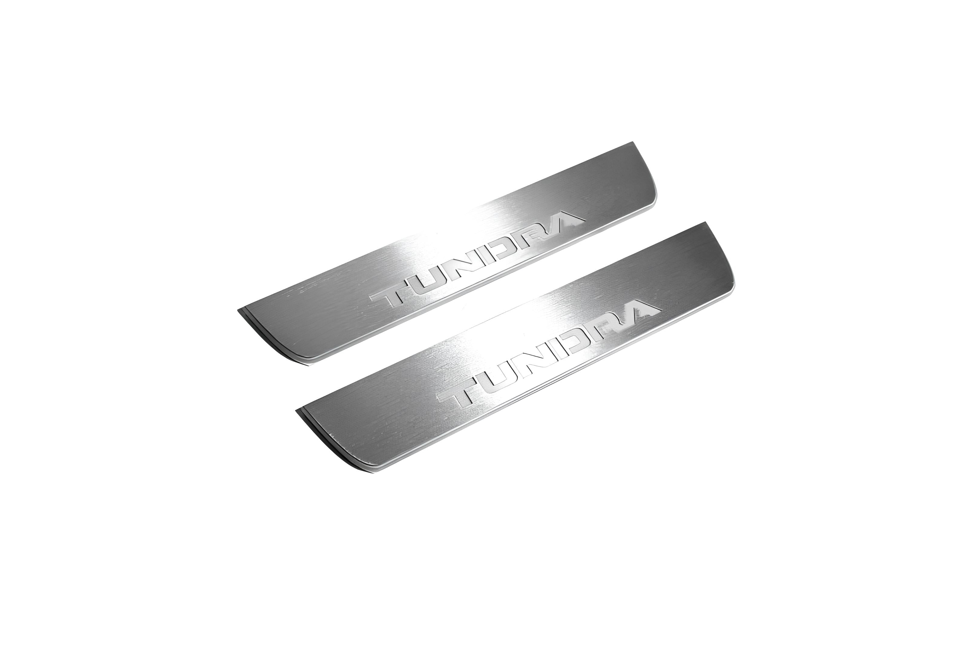 Illuminated LED Door Sill Tread Plates Toyota Tundra III 2014-2021 With Tundra Logo Toyota Led Door Sills opdesign