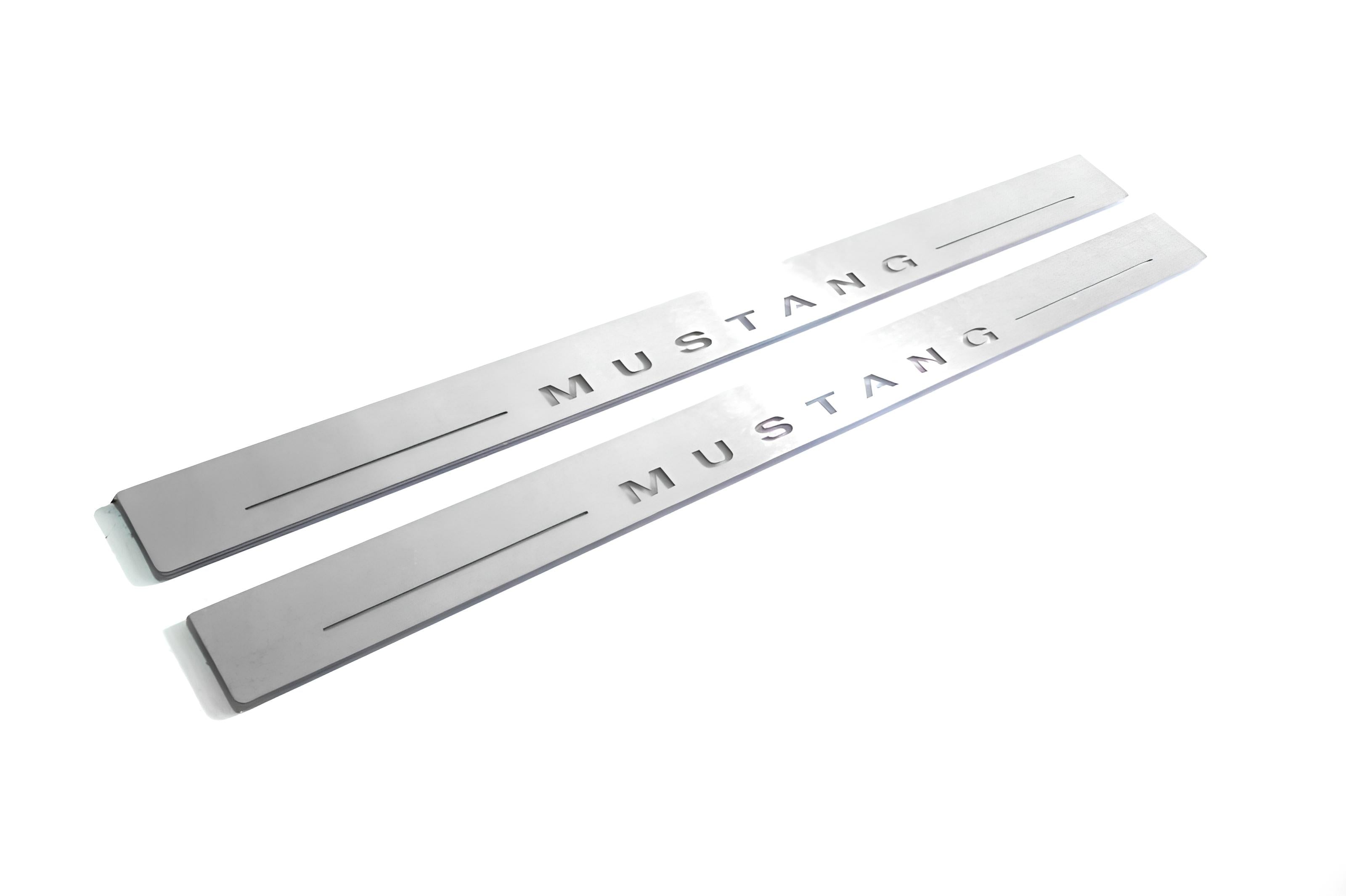 Illuminated LED Door Sill Tread Plates Ford Mustang V 2005-2015 With Mustang Logo Ford Led Door Sills opdesign
