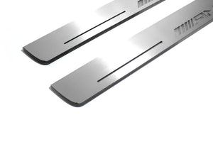 Illuminated LED Door Sill Tread Plates Mercedes E W211 2002-2009 With AMG Logo Mercedes Led Door Sills opdesign
