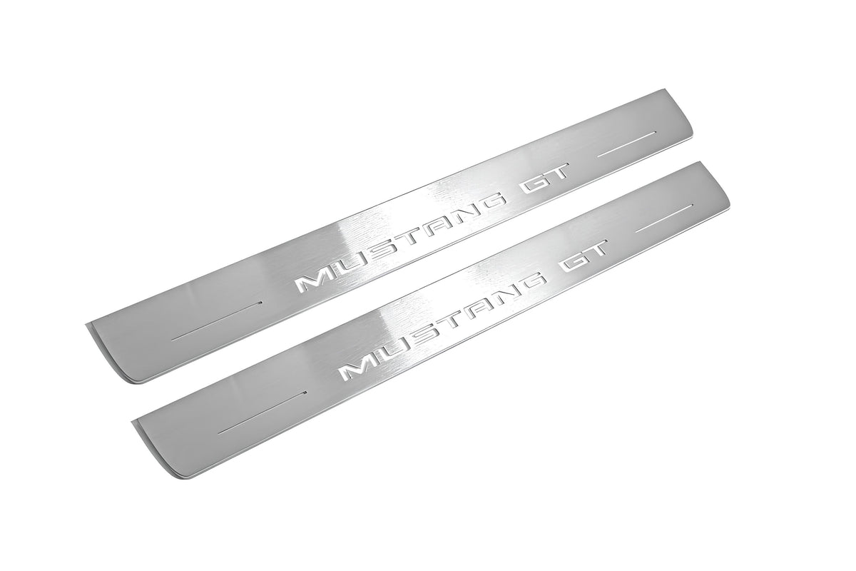 LED door sill plates Ford Mustang V S197 2005+ stainless steel with Mustang GT logo