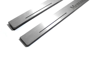 Illuminated LED Door Sill Tread Plates Mercedes E W124 1985-1996 With Mercedes-Benz Logo Mercedes Led Door Sills opdesign