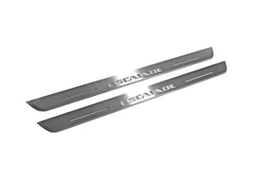 Illuminated LED Door Sill Tread Plates Cadillac Escalade IV 2014-2020 With Escalade Logo Cadillac Led Door Sills decoinfabric