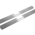 Illuminated LED Door Sill Tread Plates Nissan Rogue II 2014-2020 With Rogue Logo Nissan Led Door Sills opdesign