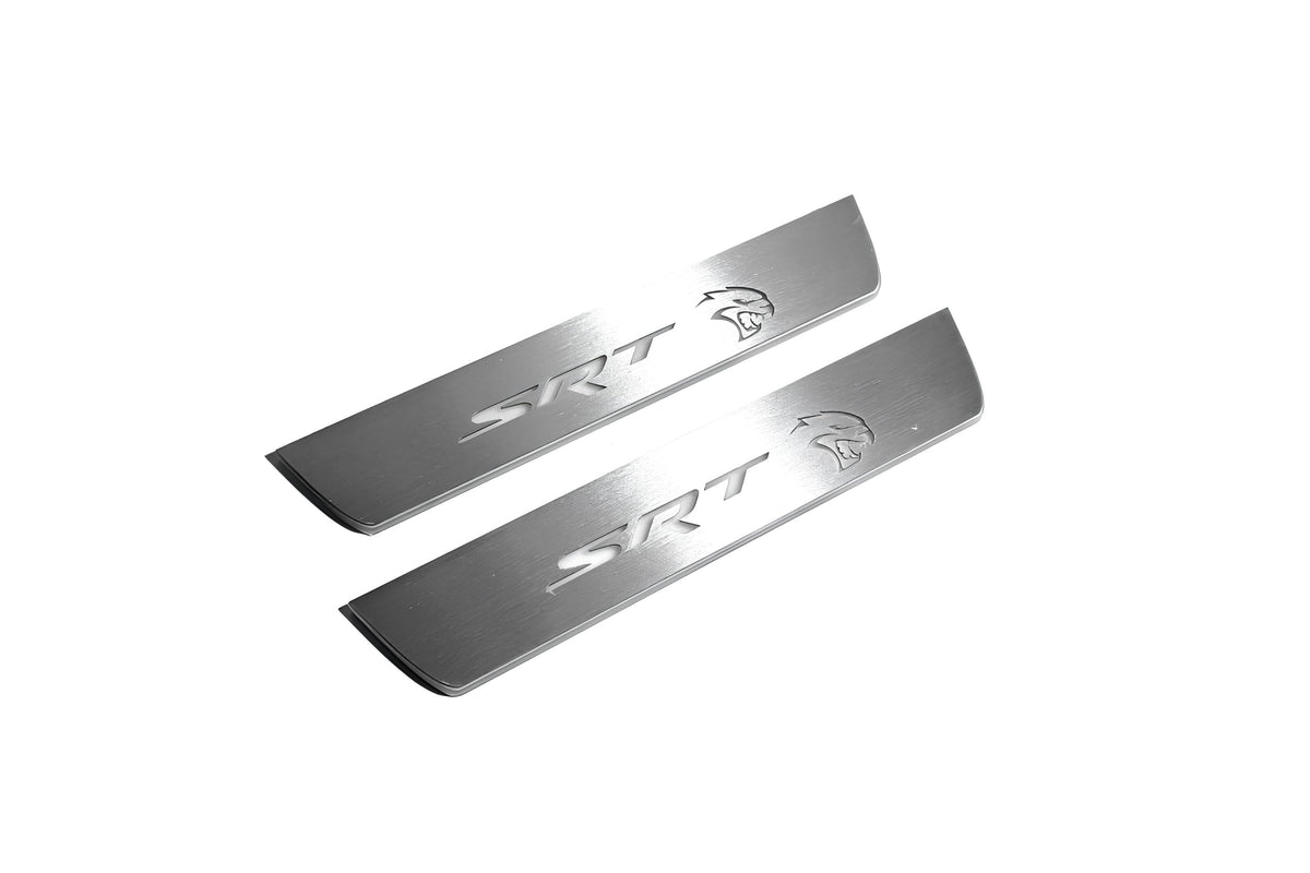 Dodge Durango III 2011+ stainless steel LED door sill plates with SRT Hellcat logo