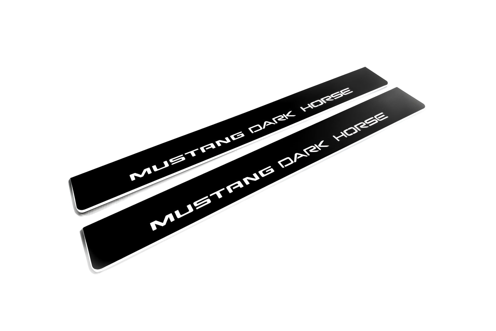 LED door sill plates for Ford Mustang VII S650 2023+ stainless steel with Mustang Dark Horse logo