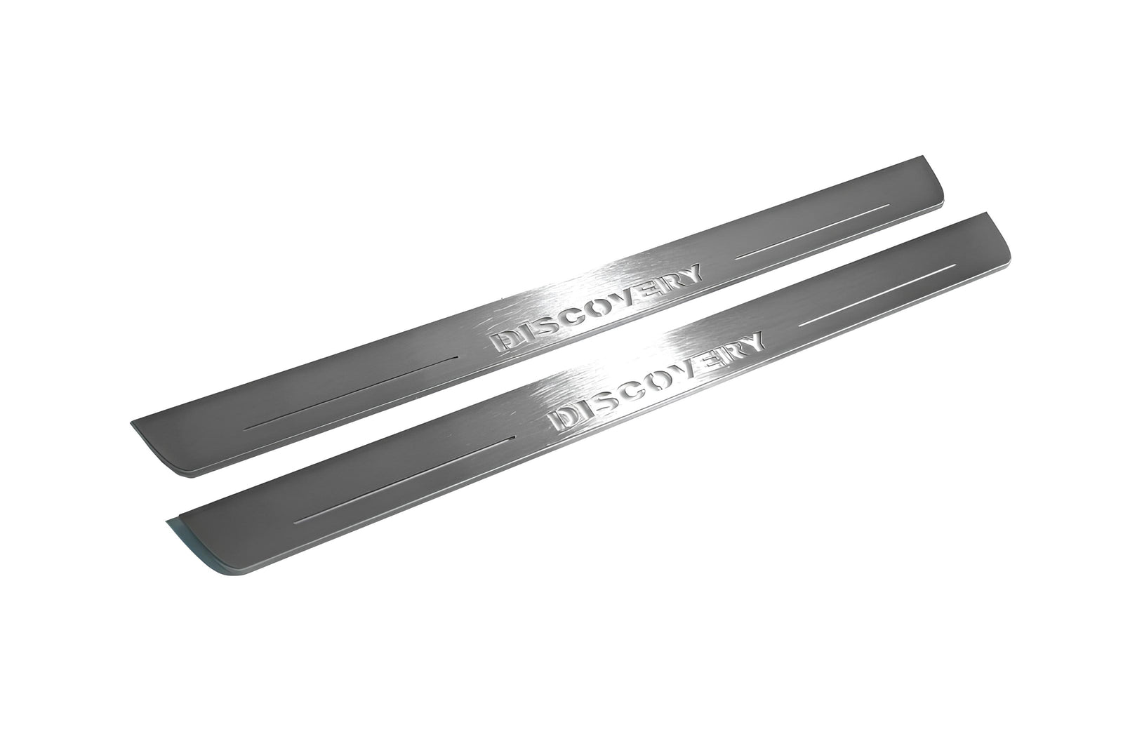 Land Rover Discovery III 2004+ door sill plates in stainless steel with Discovery logo