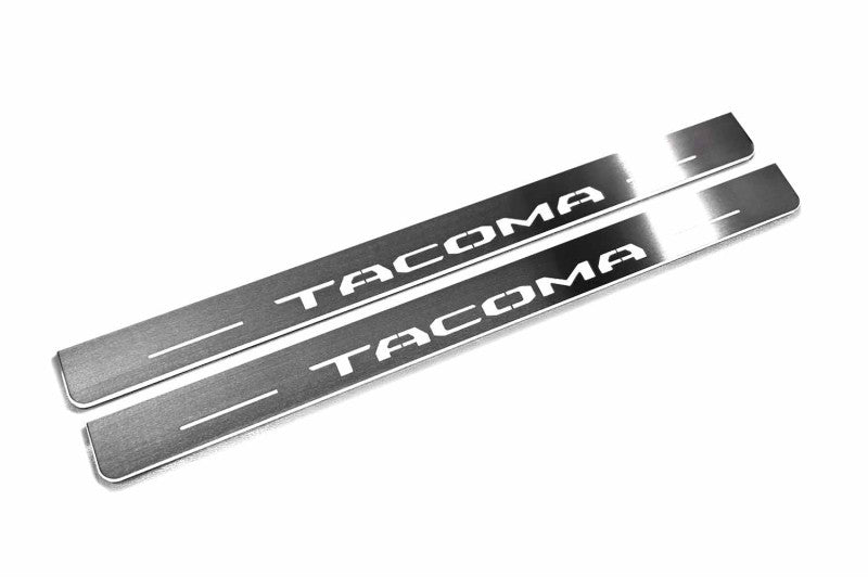 Toyota Tacoma N400 2024–Present — Stainless Steel LED Door Sills — Tacoma Logo