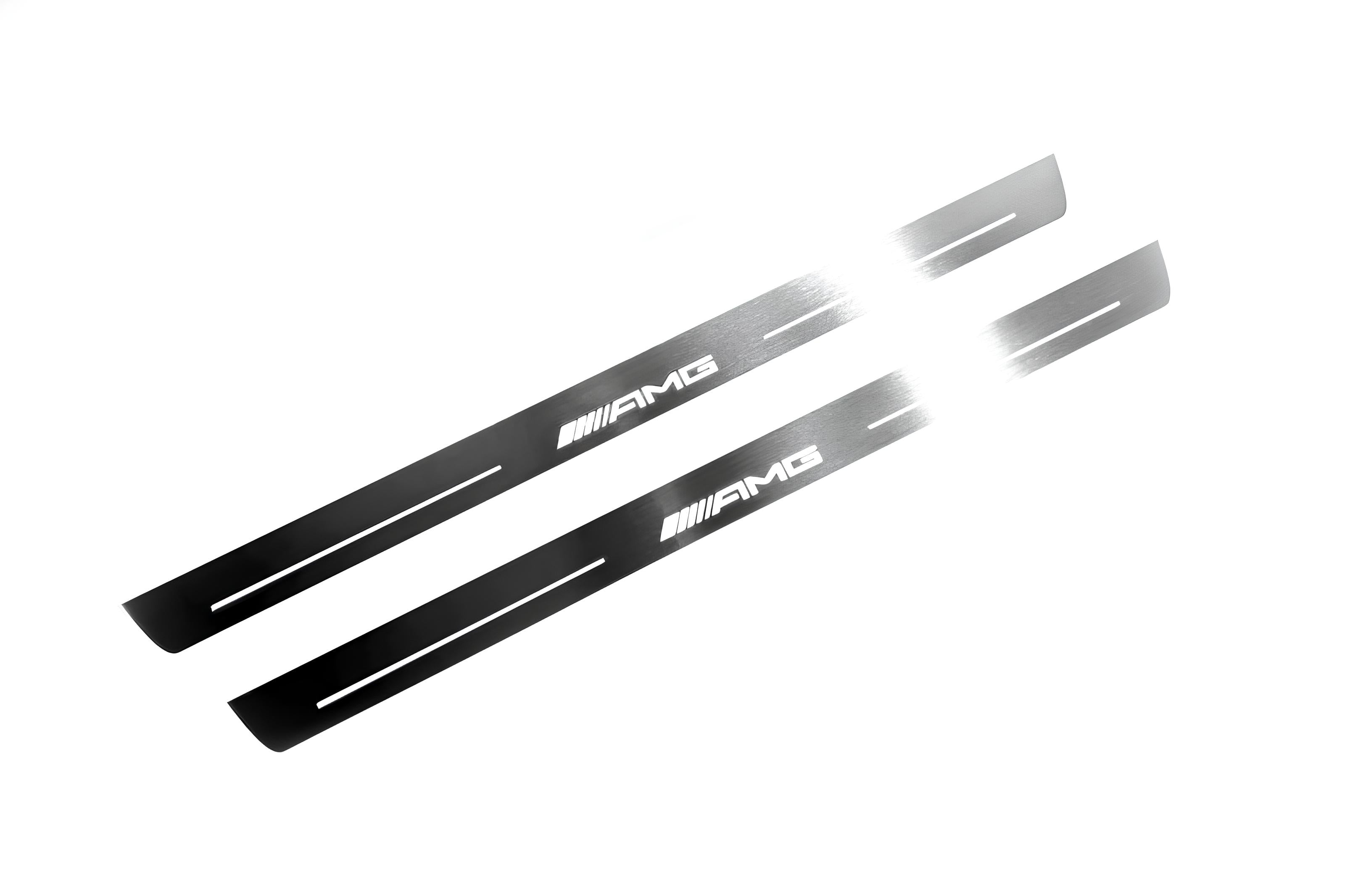 Illuminated LED Door Sill Tread Plates Mercedes C W205 Coupe 2014-2021 With AMG Logo Mercedes Led Door Sills opdesign