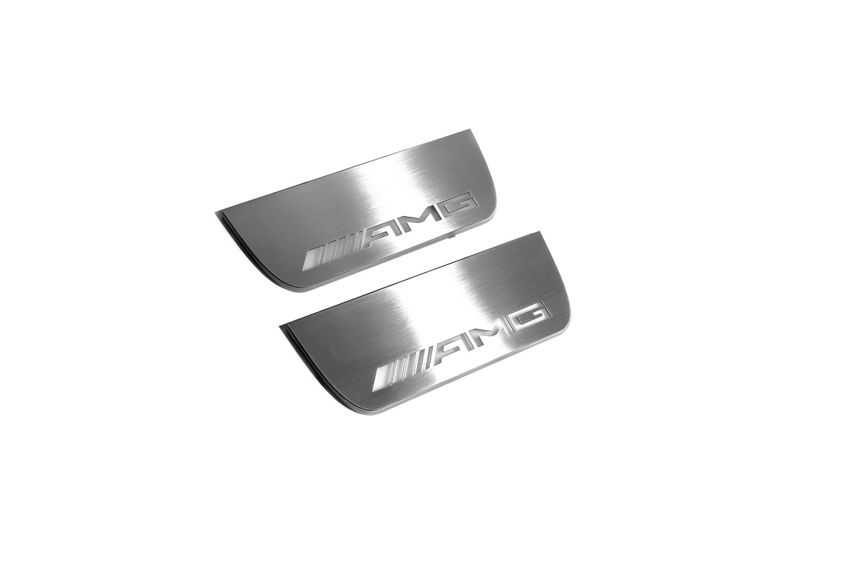 Mercedes ML W164 2005+ stainless steel LED door sill plates with AMG logo