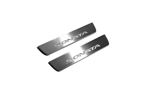 Illuminated LED Door Sill Tread Plates Hyundai Sonata VII (LF) 2014-2019 With Sonata Logo Hyundai Led Door Sills opdesign