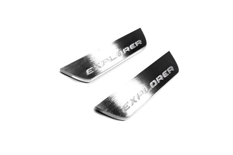 Illuminated LED Door Sill Tread Plates Ford Explorer V 2011-2019 With Explorer Logo Ford Led Door Sills opdesign