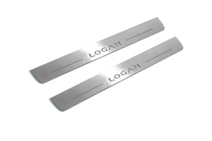 Illuminated LED Door Sill Tread Plates Renault Logan II 2013-2020 With Logan Logo Renault Led Door Sills opdesign