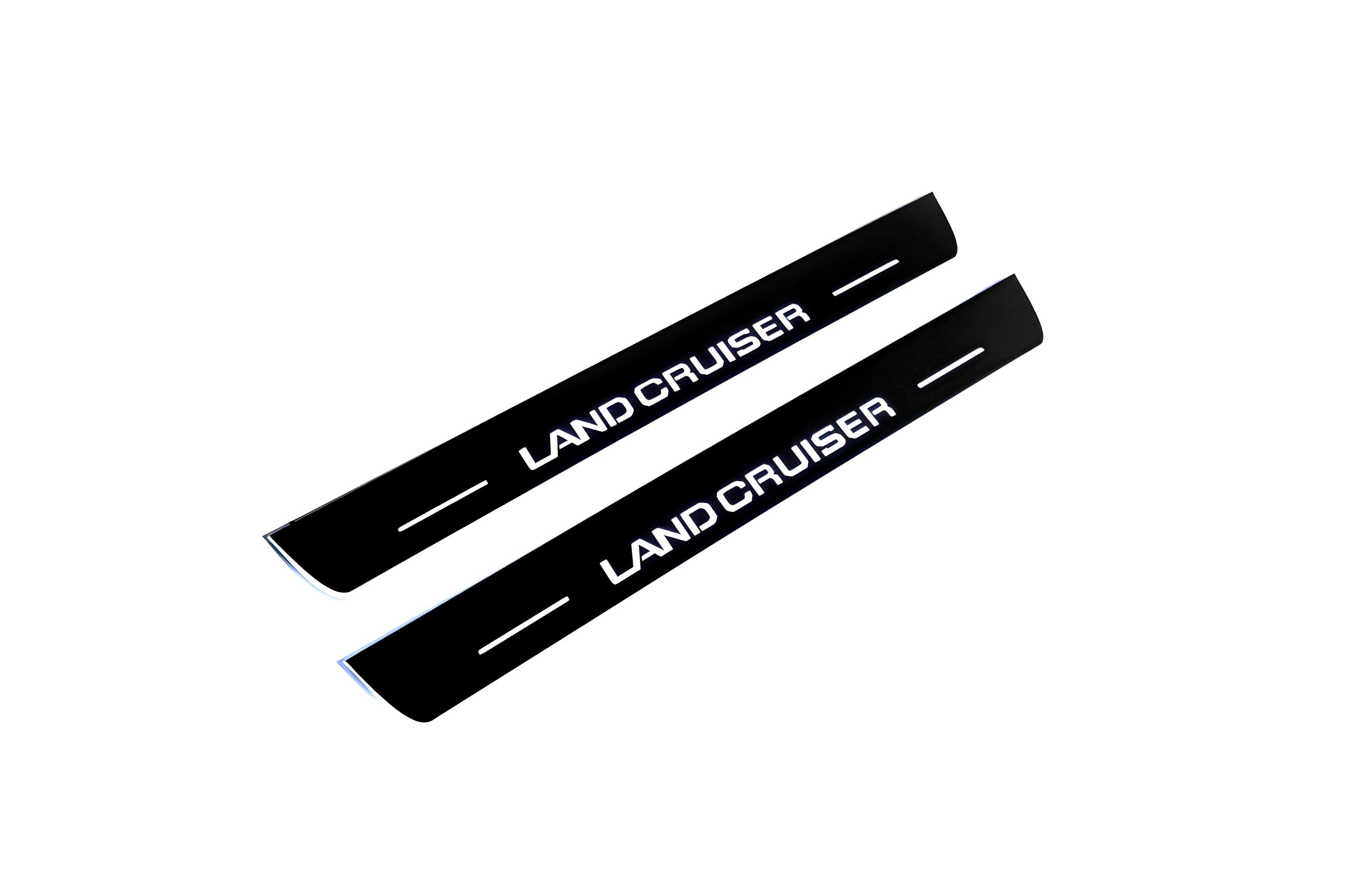 Illuminated LED Door Sill Tread Plates Toyota Prado 250 2023+ With Land Cruiser Logo Toyota Led Door Sills opdesign