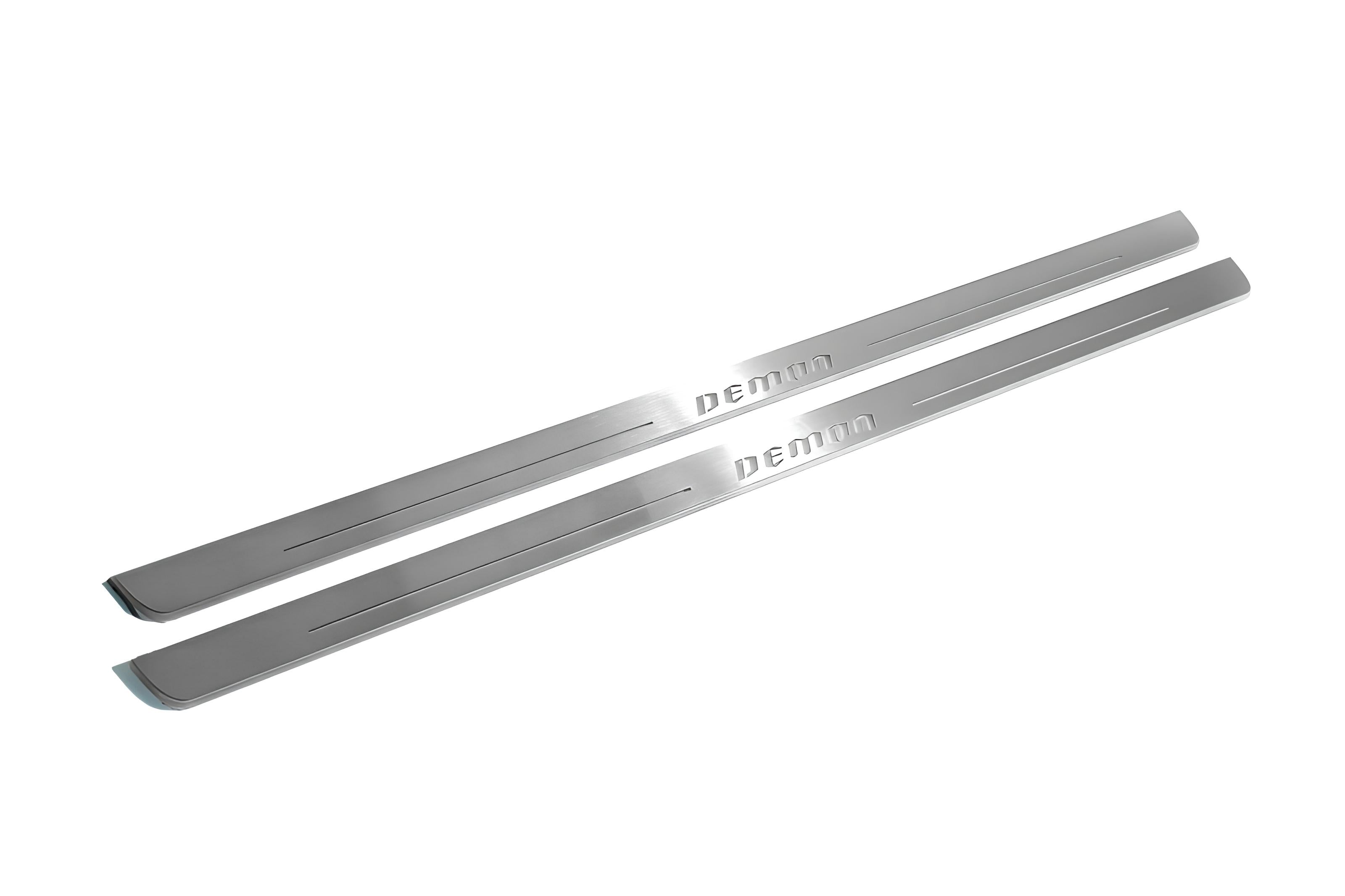 Illuminated LED Door Sill Tread Plates Dodge Challenger 2008-2023 With DEMON Logo Dodge Led Door Sills opdesign