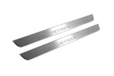stainless steel LED door sill plates with Skoda Octavia III (A7) 2013+ with Octavia logo