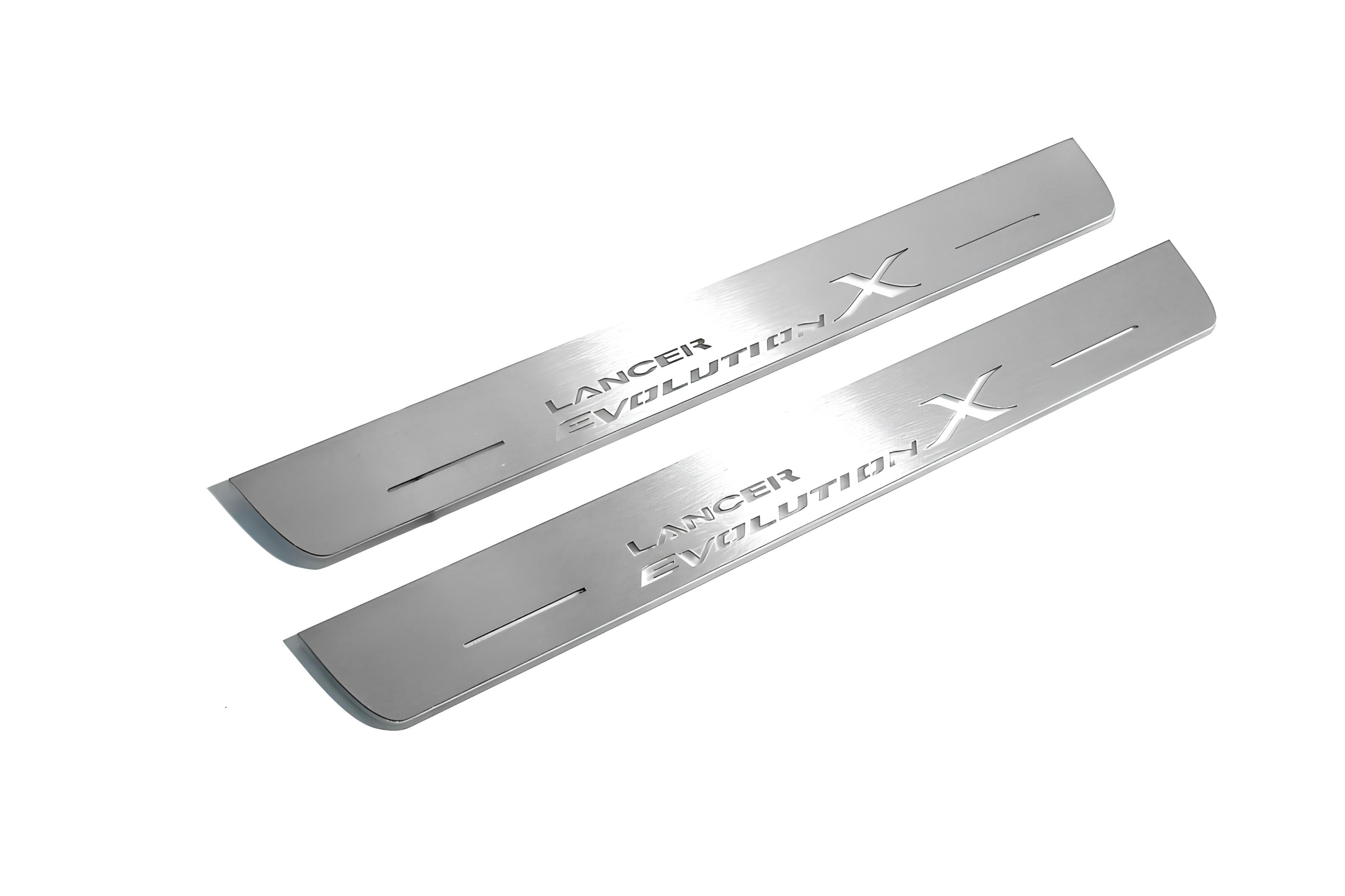 Illuminated LED Door Sill Tread Plates Mitsubishi Lancer Evolution X 2007-2016 With Lancer Evolution X Logo Mitsubishi Led Door Sills opdesign