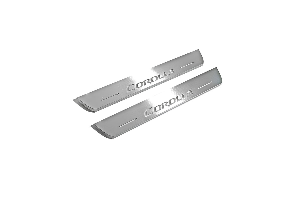 Toyota Corolla XI 2013+ LED door sill plates in stainless steel with Corolla logo