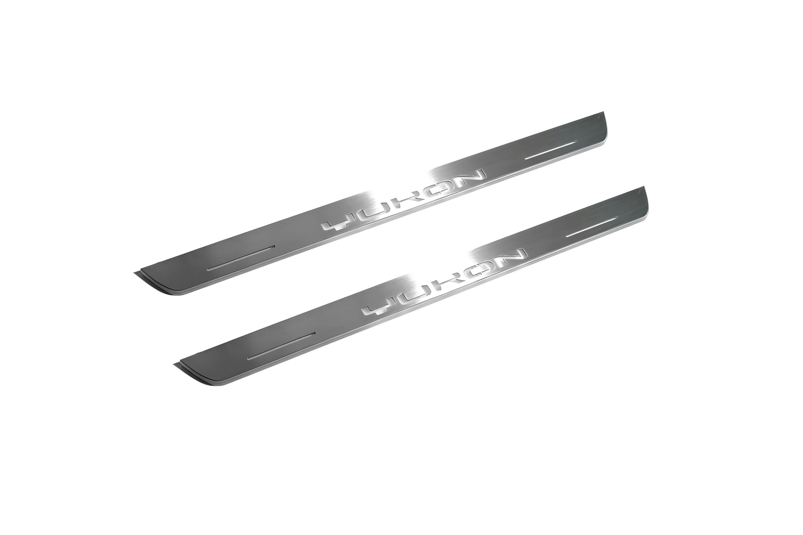 GMC Yukon V 2020+ illuminated entry guards in stainless steel with Yukon logo