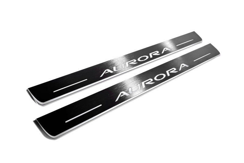 Oldsmobile Aurora I 1995+ stainless steel LED door sill plates with Aurora logo