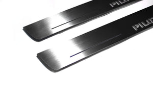 Illuminated LED Door Sill Tread Plates Honda Pilot II 2008-2015 With Pilot Logo Honda Led Door Sills opdesign