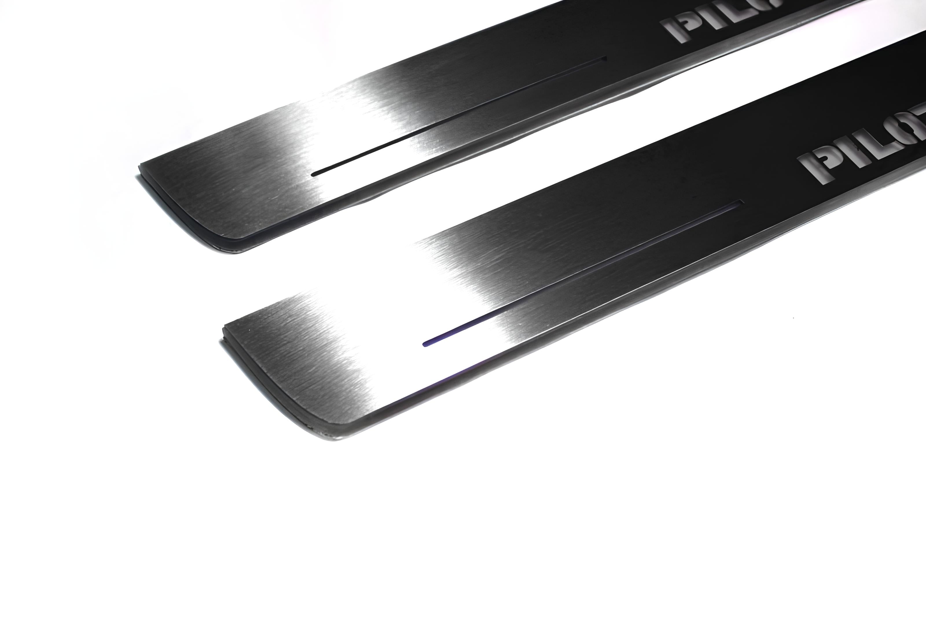 Illuminated LED Door Sill Tread Plates Honda Pilot II 2008-2015 With Pilot Logo Honda Led Door Sills opdesign