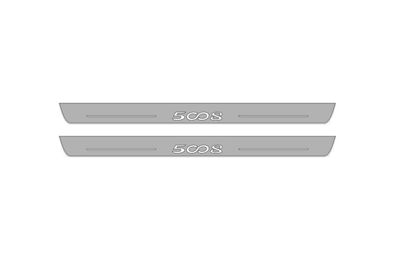Illuminated LED Door Sill Tread Plates Peugeot 5008 II 2017-2024 With 5008 Logo Peugeot Led Door Sills opdesign