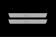 Catalog illustration of two long gray door sill plates with a 500L emblem and linear slots.