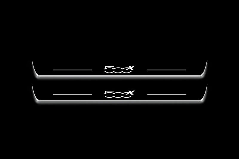 stainless steel LED door sill plates with Fiat 500X 2014+ with 500X logo