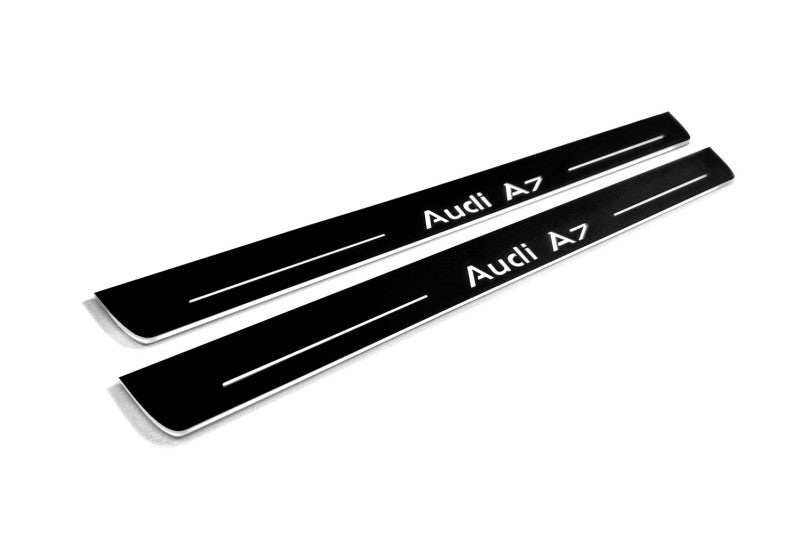 Audi A7 C7 2010+ LED door sill plates in stainless steel with Audi A7 logo